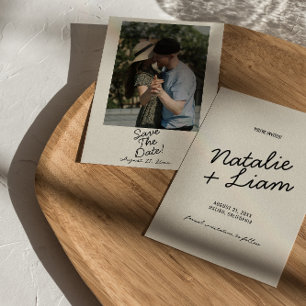 Modern Black Cream Whimsical Retro Photo Bröllop Spara Datumet