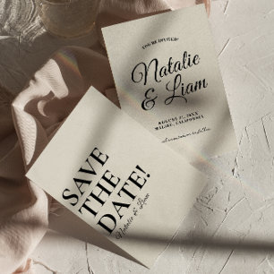 Modern Black & Creamy Funky Bold Retro Bröllop Spara Datumet