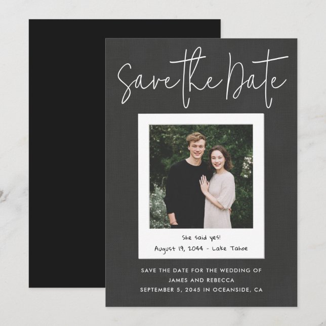 Modern Black Custom Engagement Photo Save the Date Inbjudningar (Fram/baksida)