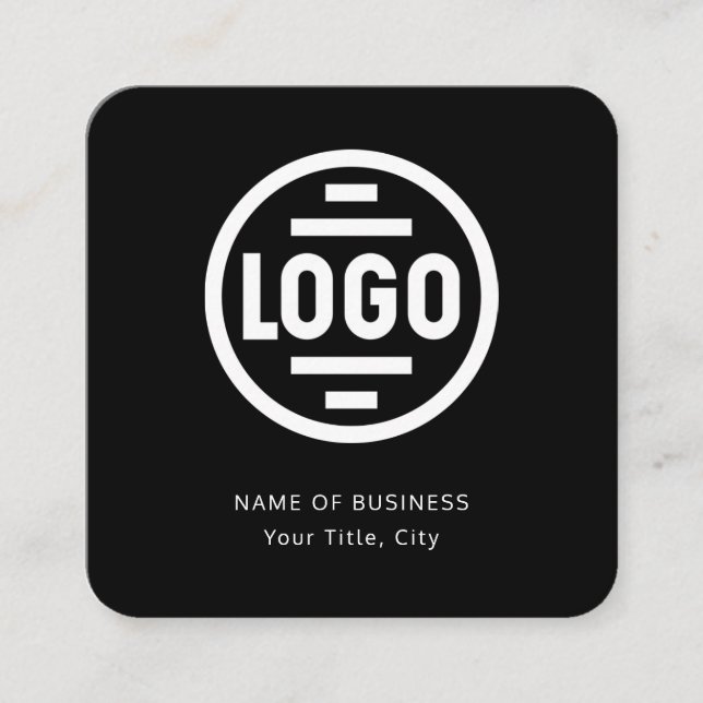 Modern Black Custom Logo and QR Code Square Busine Fyrkantigt Visitkort (Framsida)