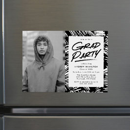 Modern Black Daschad Grad Photo Studentfest Magnetisk Inbjudningskort