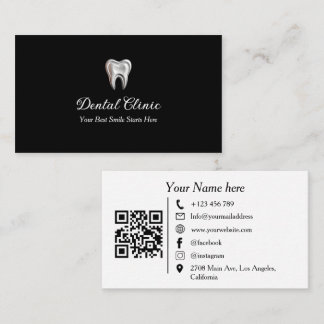 Modern Black Dental Clinic Logo QR Code Dentist Visitkort