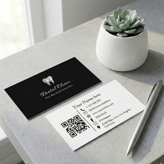 Modern Black Dental Clinic Logo QR Code Dentist Visitkort