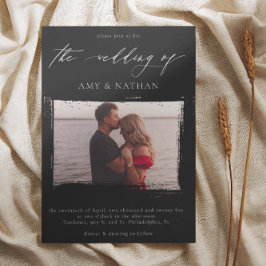 Modern Black Distress Photo Bröllop Inbjudningar