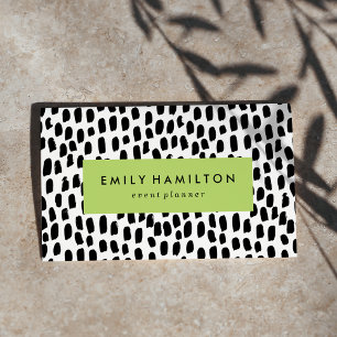 Modern Black Dots Lime Green Visitkort