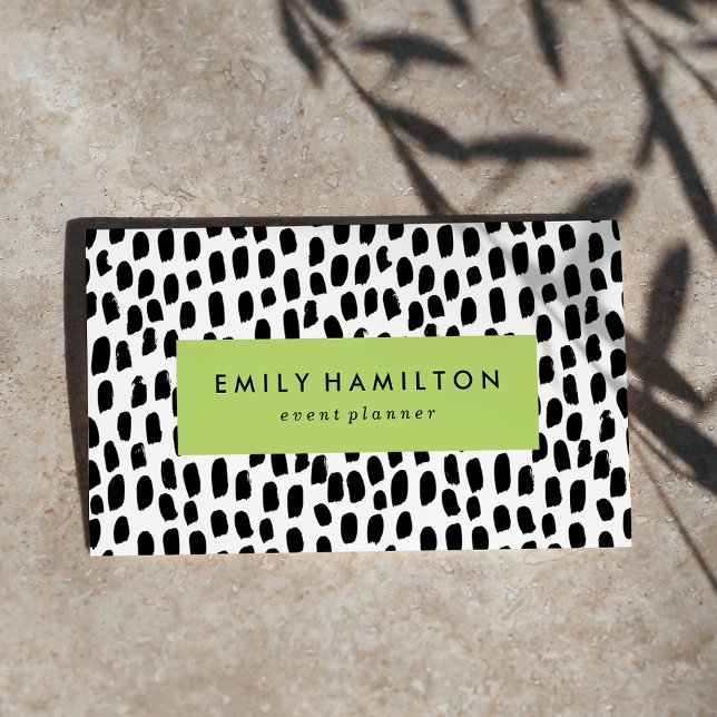 Modern Black Dots Lime Green Visitkort (Skapare uppladdad)