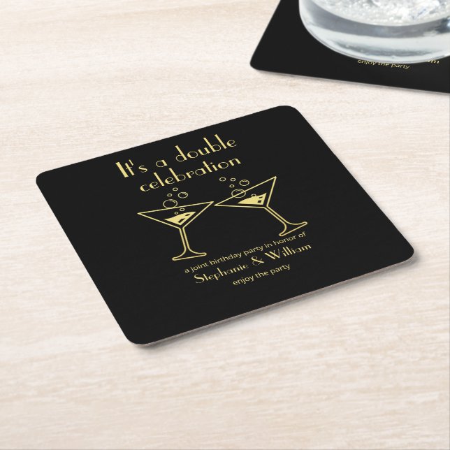 Modern Black Dubbla Firande, födelsedag Underlägg Papper Kvadrat (Vinklad)
