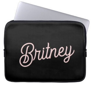 Modern Black  Dusty Rosa Monogram och Namn Laptop Fodral