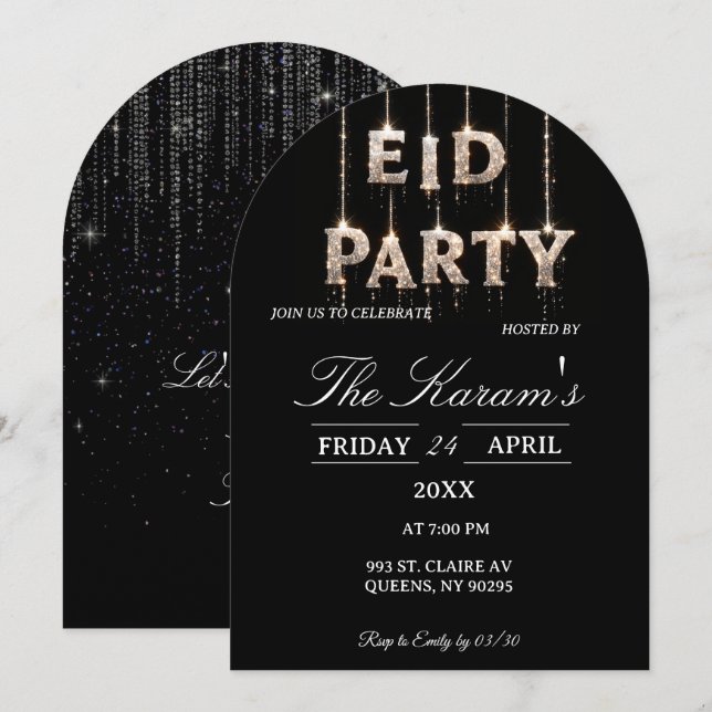 Modern Black elegant Eid Party Invitation Card Inbjudningar (Fram/baksida)