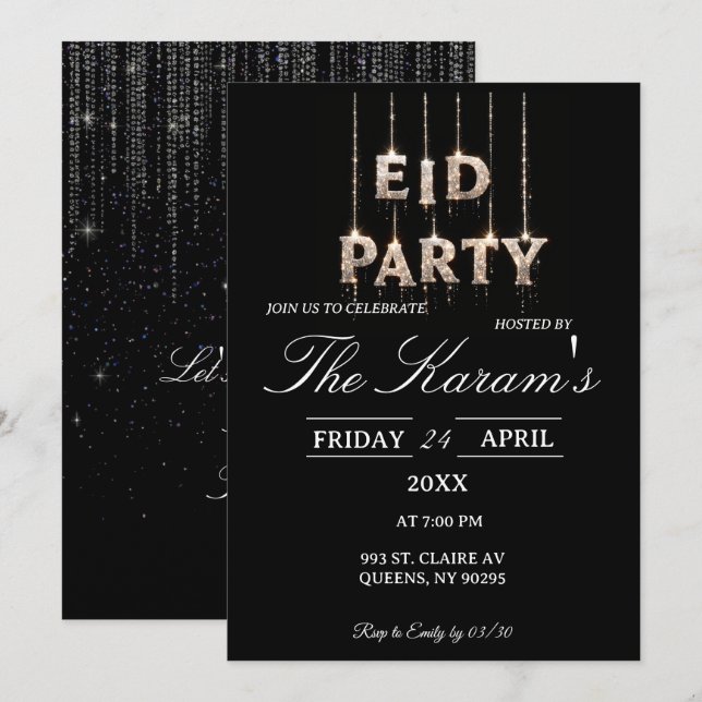 Modern Black elegant Eid Party Invitation  Inbjudningar (Fram/baksida)