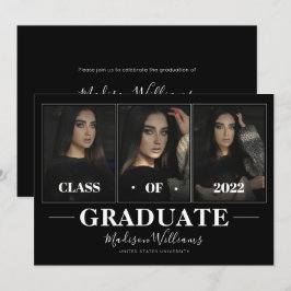 Modern Black Elegant Photo Collage Studenten Inbjudningar