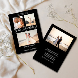 Modern Black Elegant Script Photo Classic Wedding  Inbjudningar