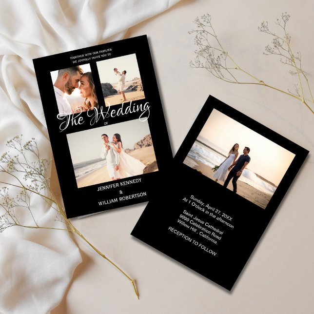 Modern Black Elegant Script Photo Classic Wedding  Inbjudningar (Skapare uppladdad)