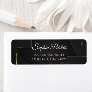 Modern Black Elegant Script-Returadress Returadress Etikett