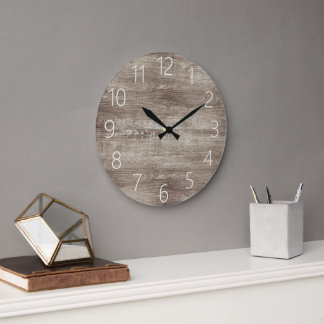 Modern Black Farmhouse Chic Faux Woodgrain Mönster Stor Klocka
