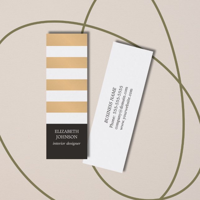 Modern Black Faux Guld Stripe Insida Designer Mini Visitkort (Skapare uppladdad)