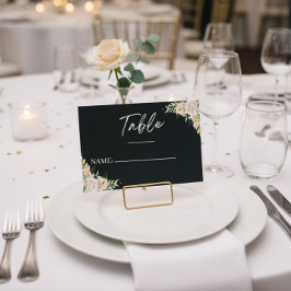 Modern Black Floral Calligraphy Wedding Place Card Placeringskort