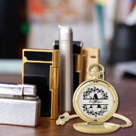 Modern Black Floral Wreath Split Monogram "A"