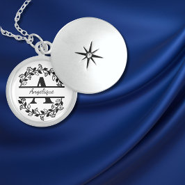 Modern Black Floral Wreath Split Monogram "A" Berlockhalsband