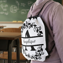 Modern Black Floral Wreath Split Monogram "A" Gympapåse