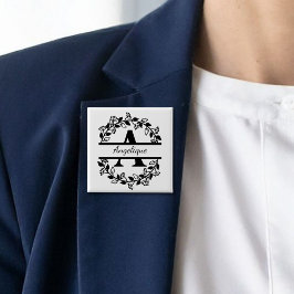 Modern Black Floral Wreath Split Monogram "A" Knapp