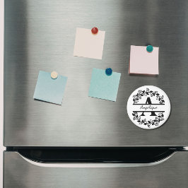 Modern Black Floral Wreath Split Monogram "A" Magnet