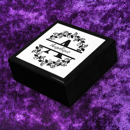 Modern Black Floral Wreath Split Monogram "A" Minnesask