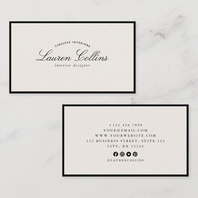 Modern Black Frame with Social Media Icons Visitkort (Fram/baksida)