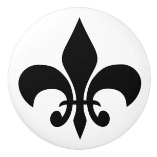Modern Black Fransk Lily Fleur-de-lis på White Knopp