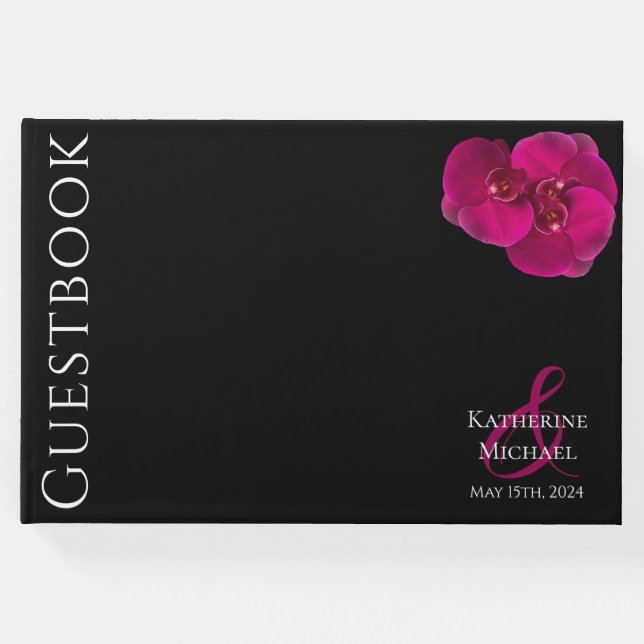 Modern Black Fuchsia och White-Bröllop Gästböcker (Framsida)