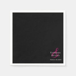 Modern Black Fuchsia och White-Bröllop- Pappersservett