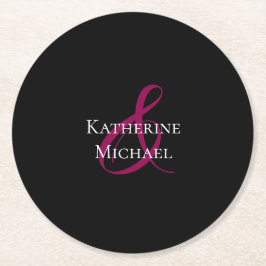 Modern Black Fuchsia och White-Bröllop Underlägg Papper Rund