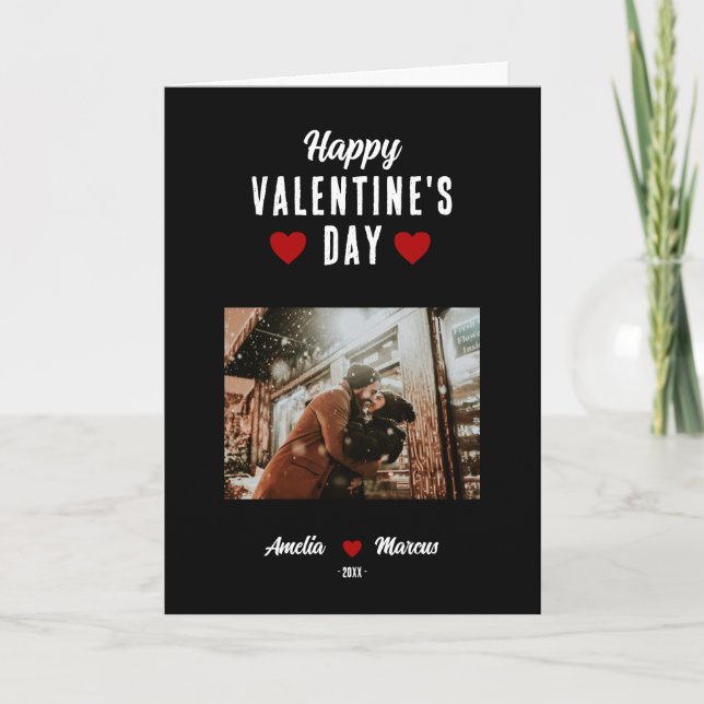 Modern Black Glad Valentine Day Photo Helgkort (Framsida)