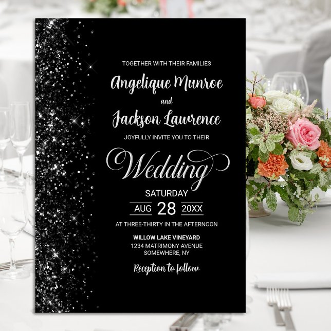 Modern Black Glitter Bröllop Inbjudningar (Skapare uppladdad)
