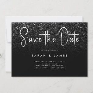 Modern Black Glitter Chic Bröllop spara datum Datumet