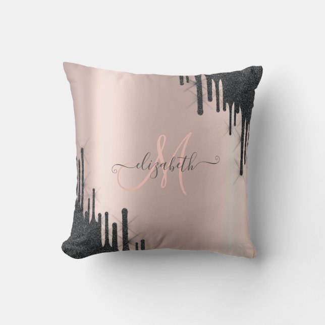 Modern Black Glitter-drivrutiner Ro Guld Monogram Kudde (Framsida)