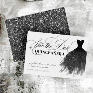 Modern Black Glitter Girly Dress Quinceanera Spara Datumet