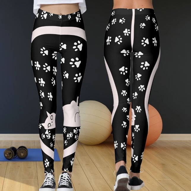 Modern Black Glitter Gnistra Cat Tass Personlig Leggings (Skapare uppladdad)