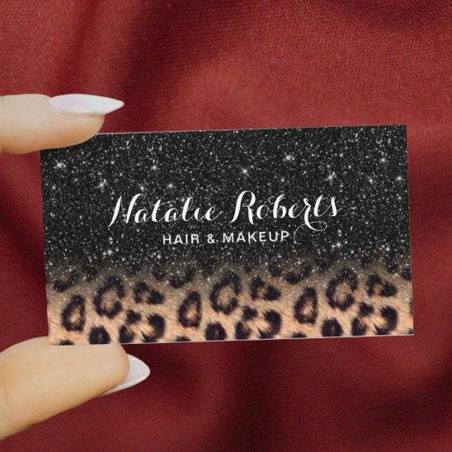 Modern Black Glitter Leopard Beauty Salon Visitkort (Skapare uppladdad)