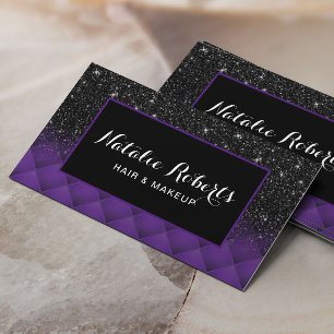 Modern Black Glitter Lila Diamond Mönster Salon Visitkort