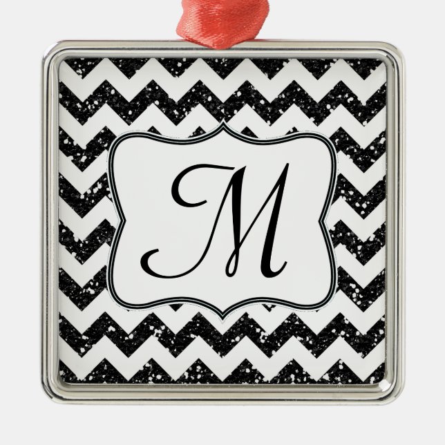 Modern Black Glitter Monogram Initial Ornament (Framsidan)