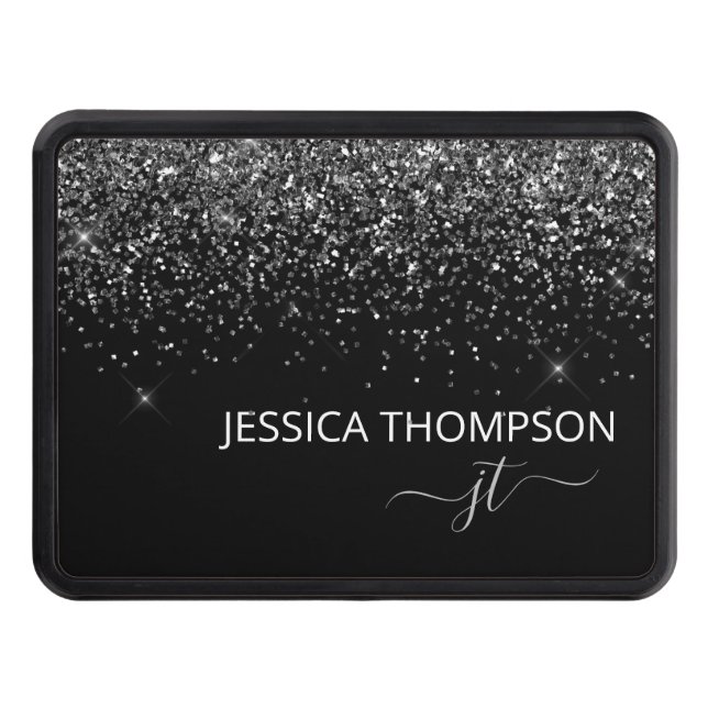 Modern Black Glitter Simple Script Monogram Namn  Dragkroksskydd (Framsidan)