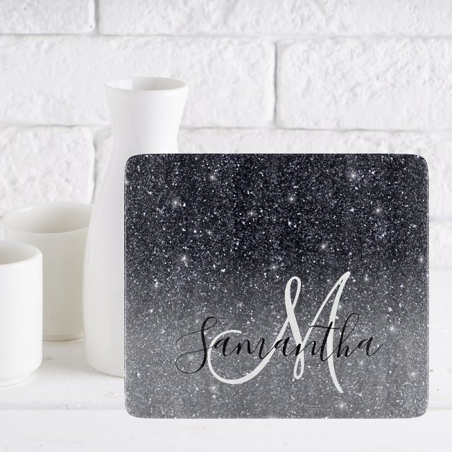 Modern Black Glitter Sparkles Personlig Namn (Skapare uppladdad)