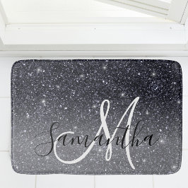 Modern Black Glitter Sparkles Personlig Namn Badrumsmatta