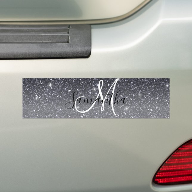 Modern Black Glitter Sparkles Personlig Namn Bildekal (På Bil)