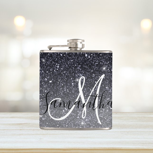 Modern Black Glitter Sparkles Personlig Namn Fickplunta (Skapare uppladdad)