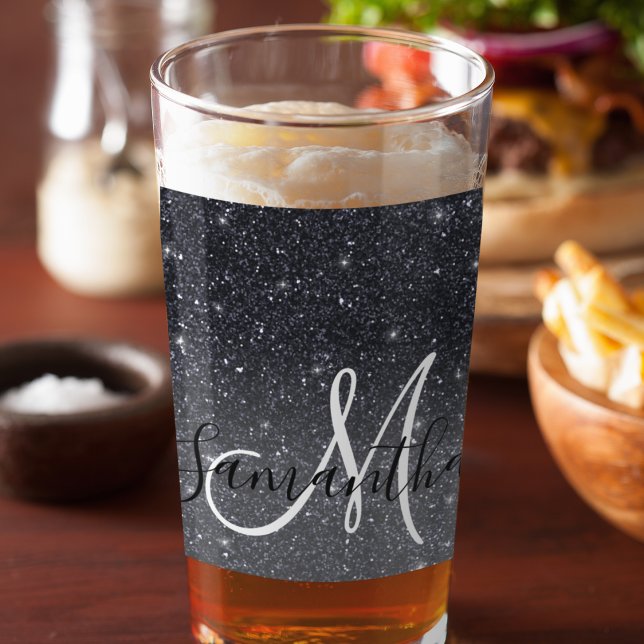 Modern Black Glitter Sparkles Personlig Namn Glaskopp (Skapare uppladdad)