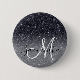 Modern Black Glitter Sparkles Personlig Namn Knapp