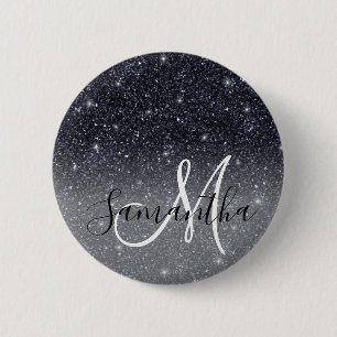 Modern Black Glitter Sparkles Personlig Namn Knapp