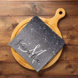 Modern Black Glitter Sparkles Personlig Namn Kökshandduk